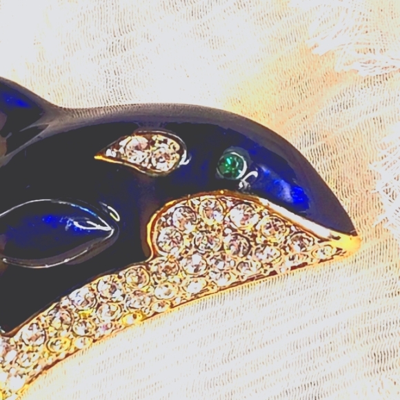 Blue Rhinestone DOLPHIN BROOCH - Picture 3 of 4